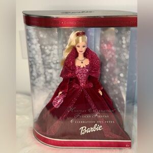 Collectable Barbie Holiday Celebration Doll 2002 in Sparkling Burgundy